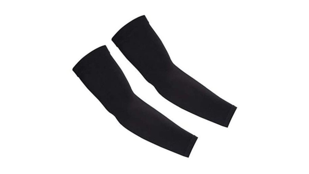 two solid black compression arm sleeves