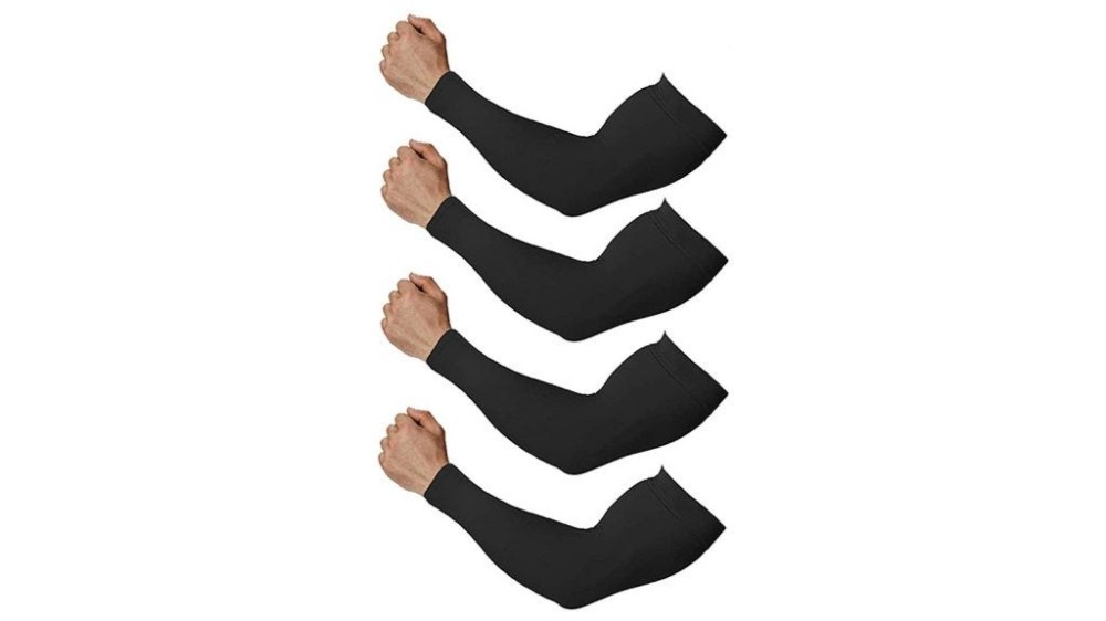 four black compression sleeves on arms