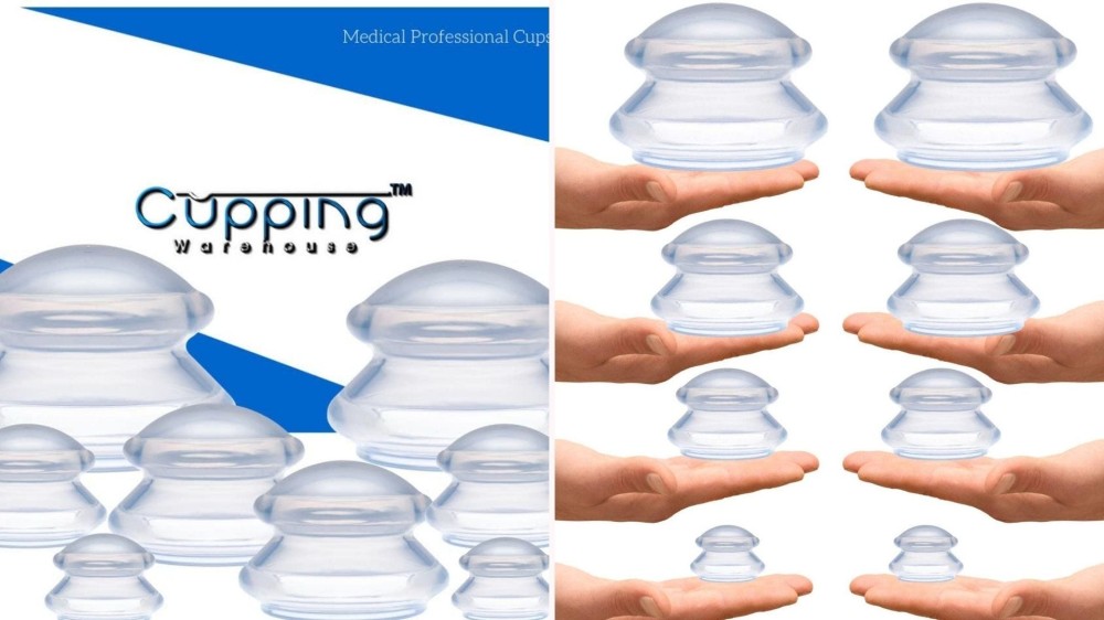 Professional-grade clear silicone cups lined up on hands